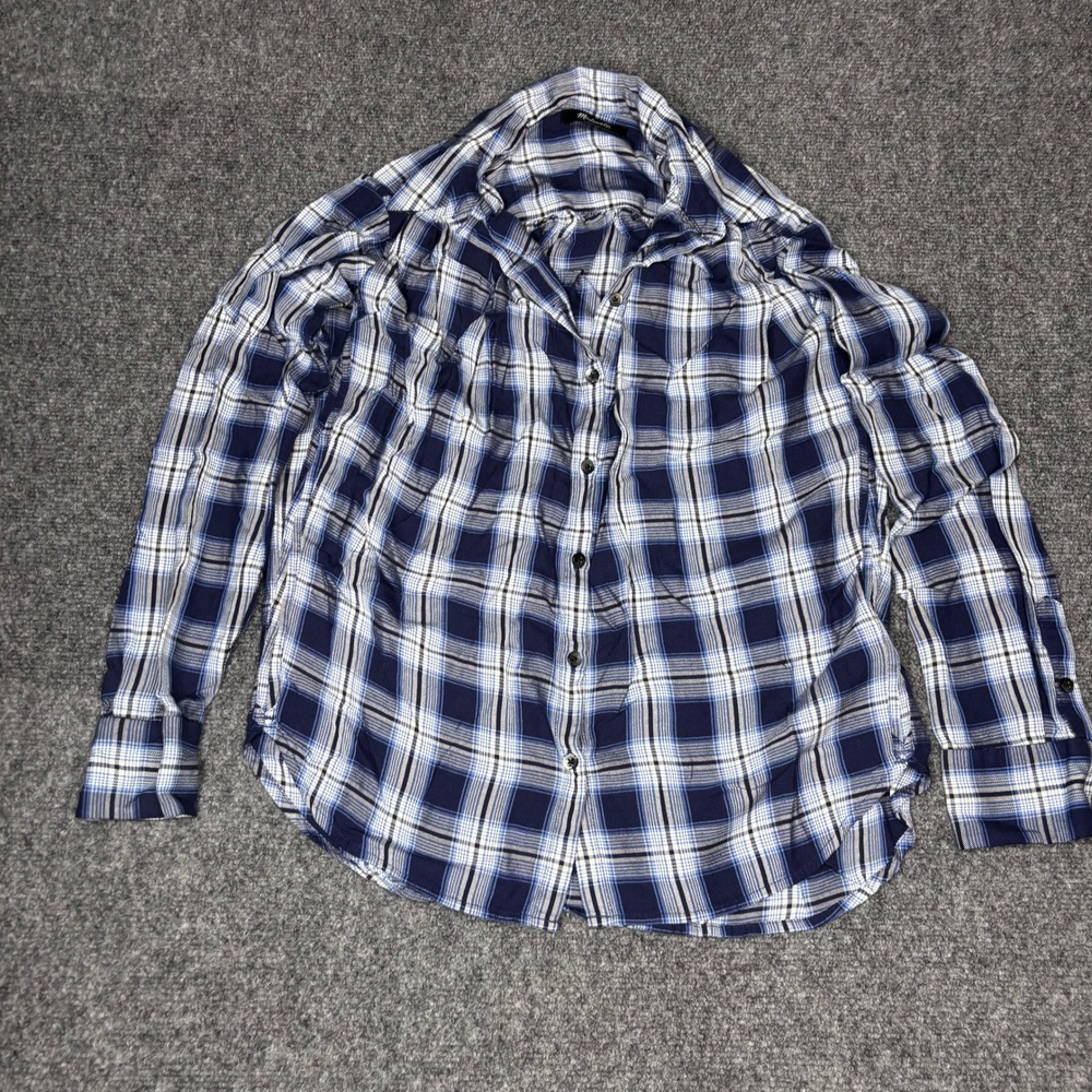 Madewell Blue‎ White Plaid Long Sleeve Button Up Casual Shirt Women